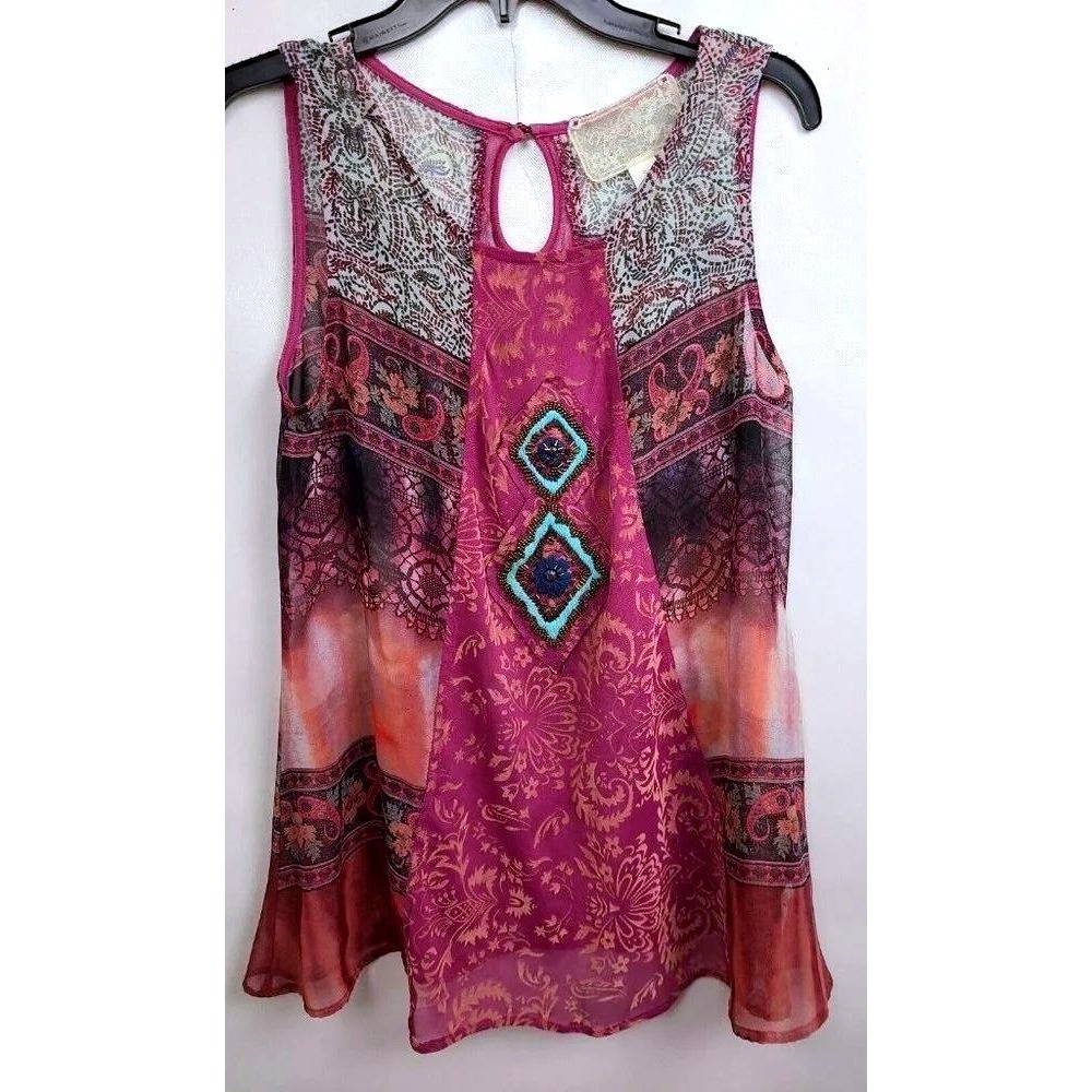 Anthropologie NIck & Mo Sleeveless Top Womens Small Purple Boho Paisley Sheer